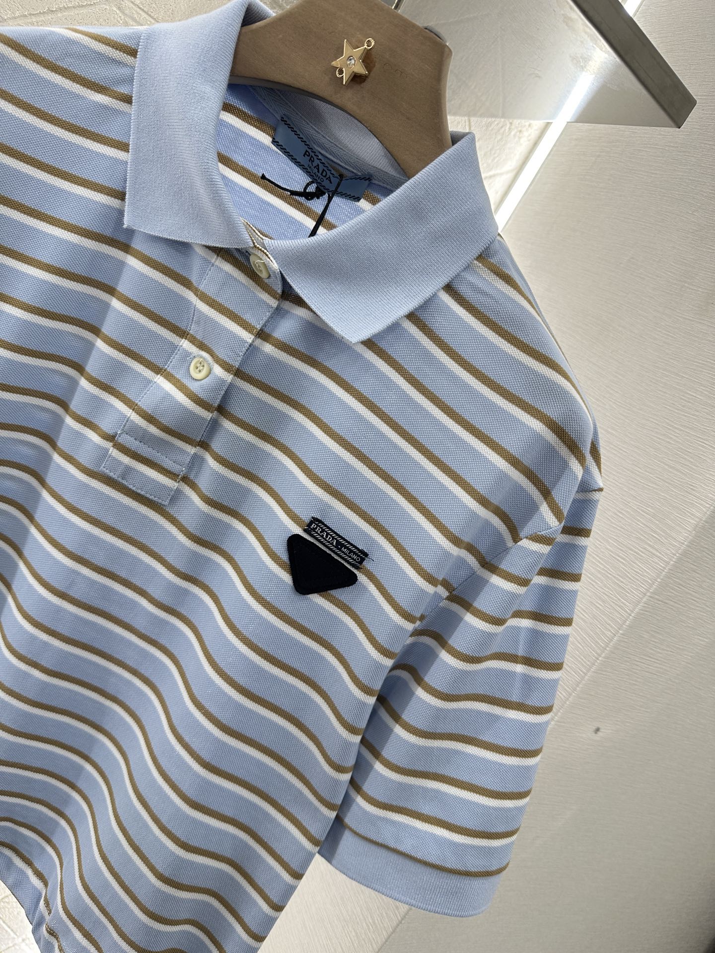P*♥2025 new product Lapel striped short-sleeved top