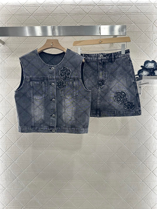 C*♥2025 new products Denim vest and short skirt set