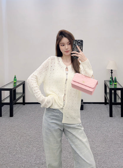 C*♥2025 new product Hollow rhinestone cardigan