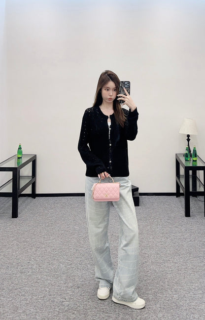 C*♥2025 new product Hollow rhinestone cardigan