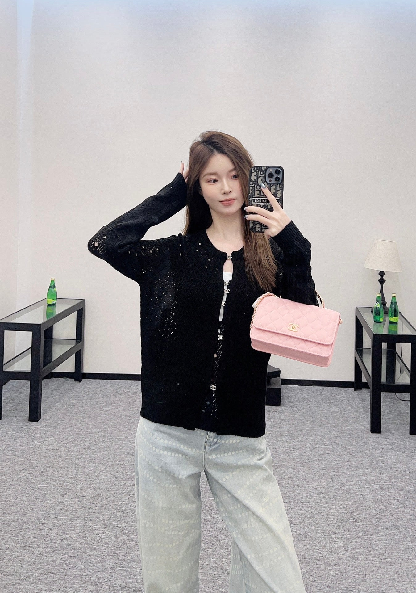 C*♥2025 new product Hollow rhinestone cardigan