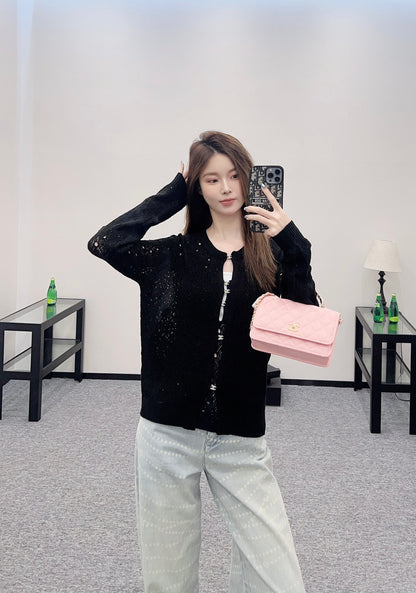 C*♥2025 new product Hollow rhinestone cardigan