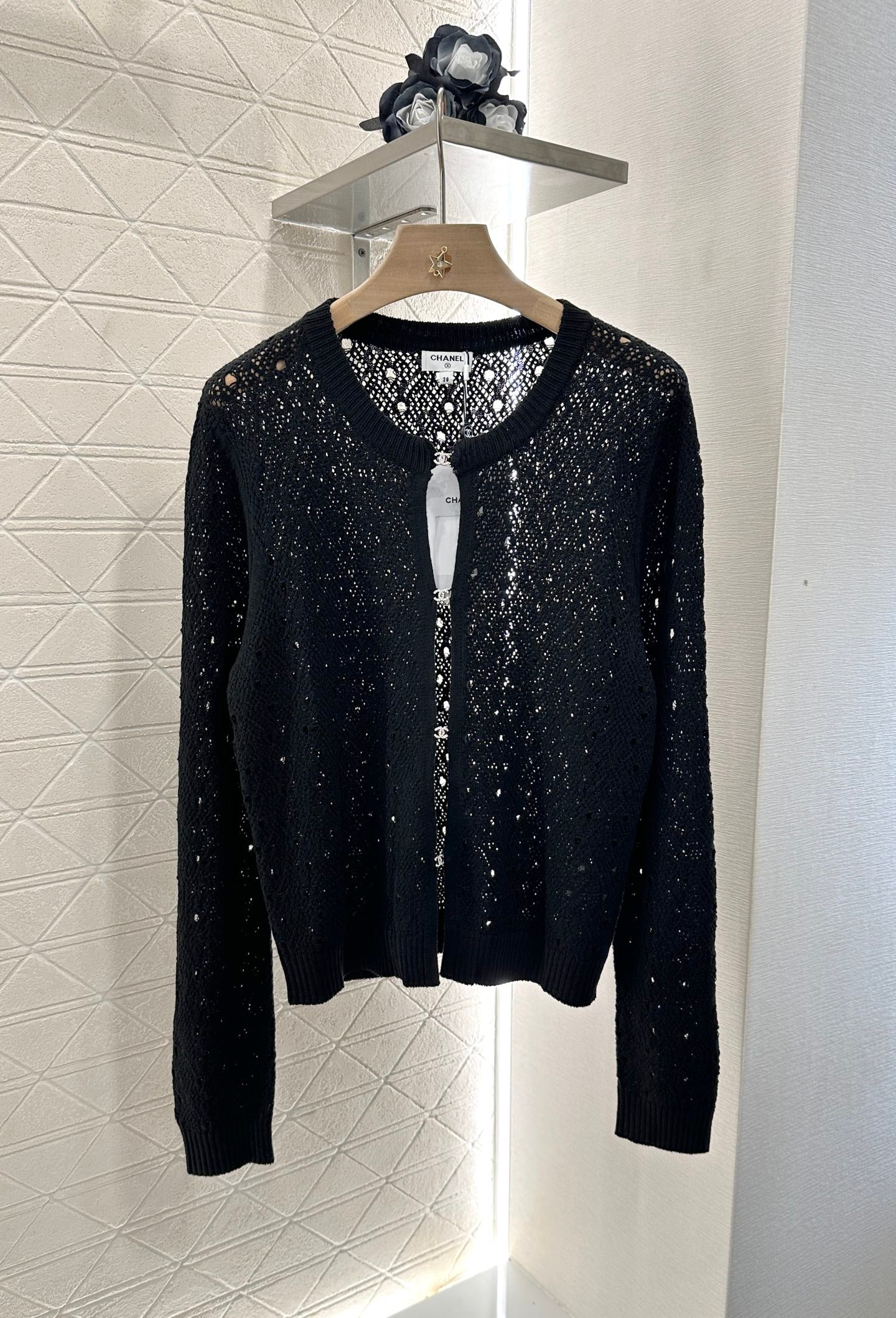 C*♥2025 new product Hollow rhinestone cardigan