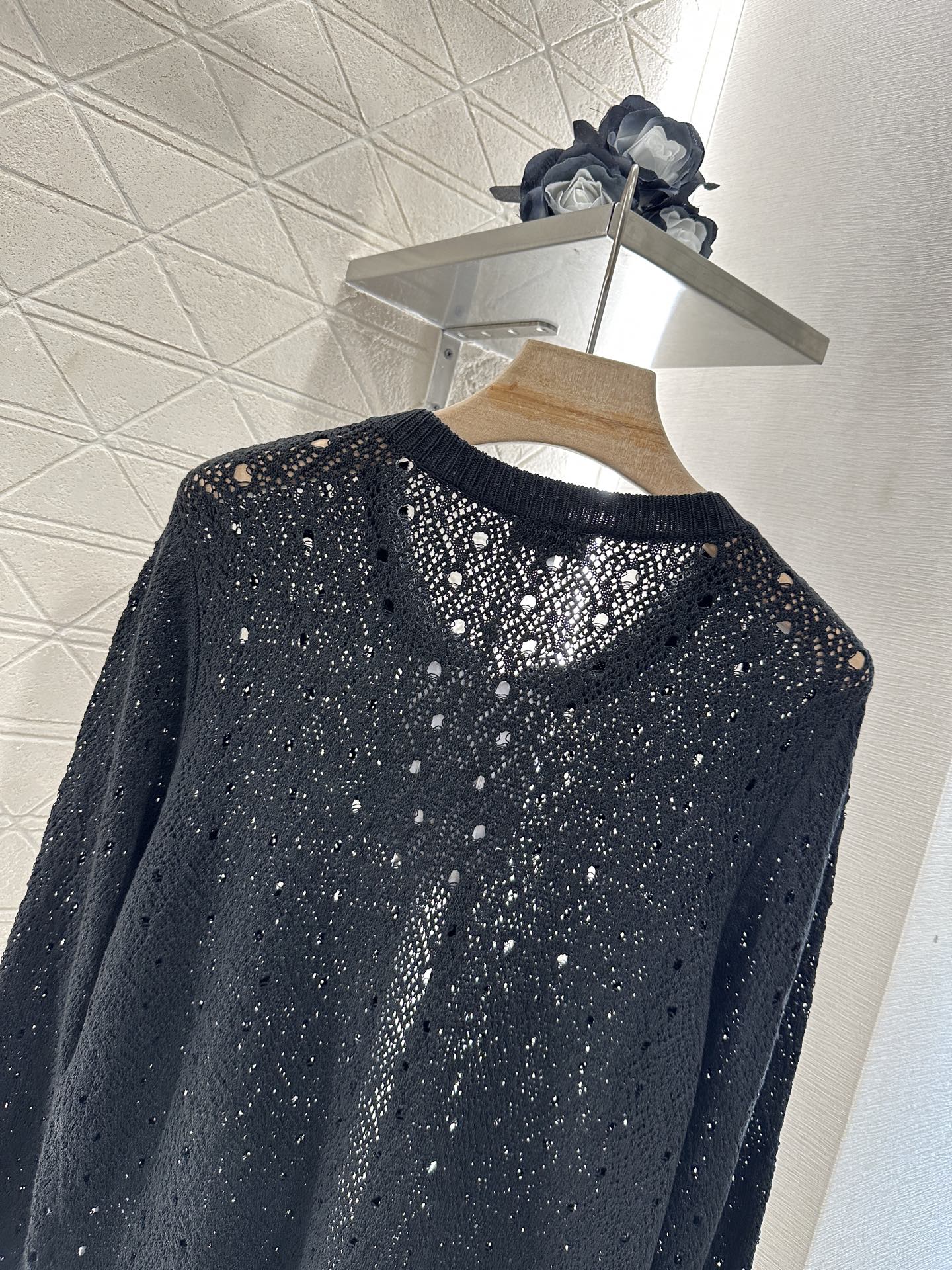 C*♥2025 new product Hollow rhinestone cardigan