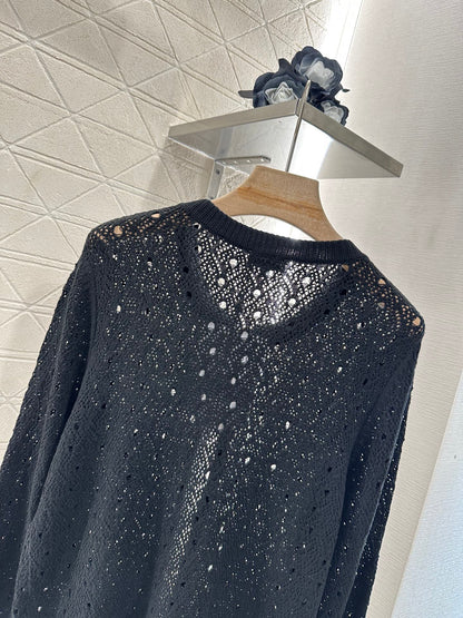 C*♥2025 new product Hollow rhinestone cardigan