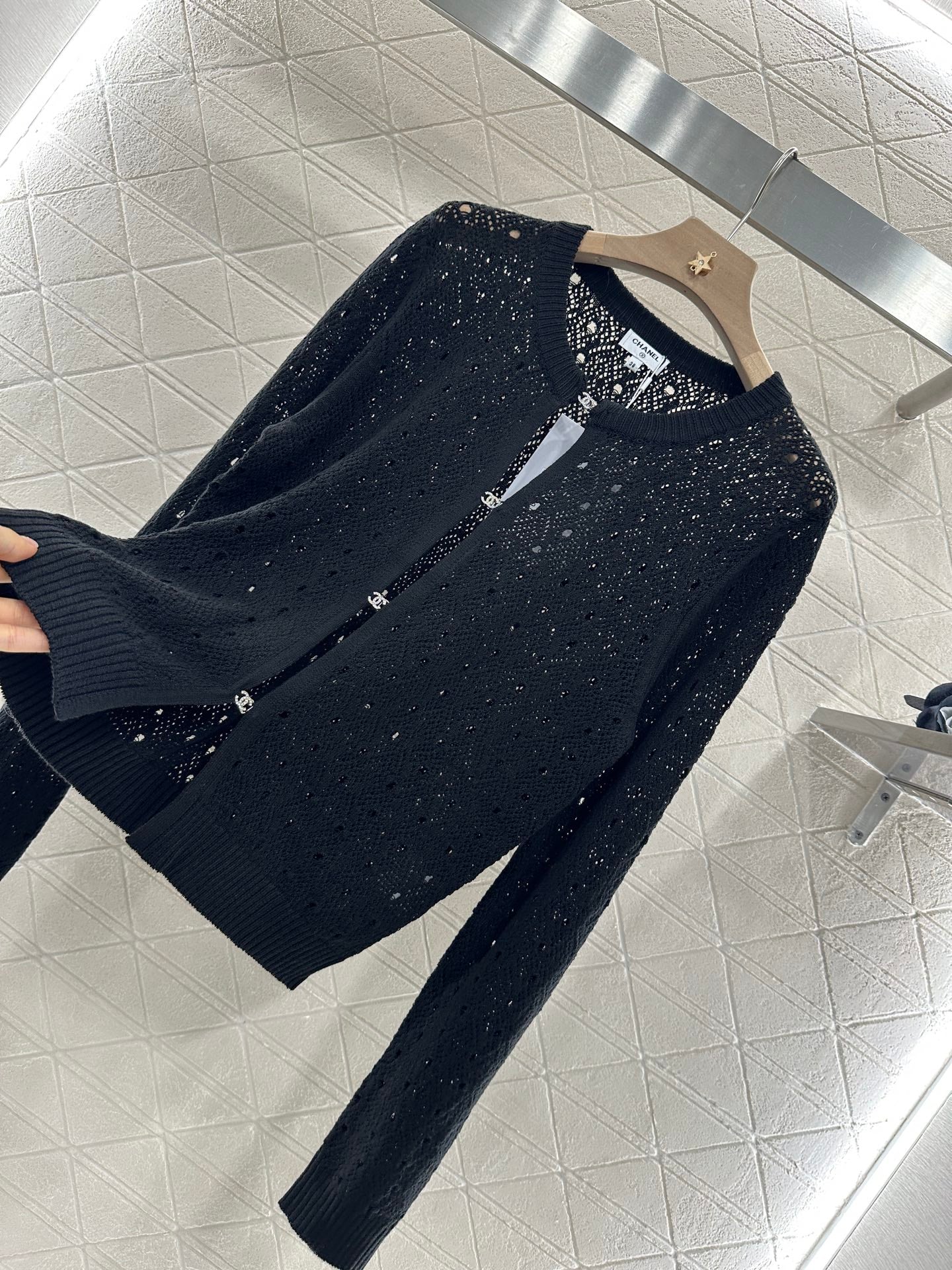 C*♥2025 new product Hollow rhinestone cardigan