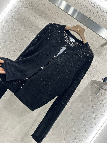 C*♥2025 new product Hollow rhinestone cardigan