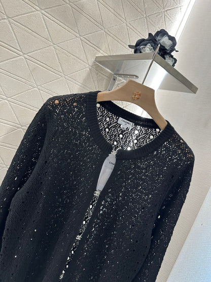 C*♥2025 new product Hollow rhinestone cardigan