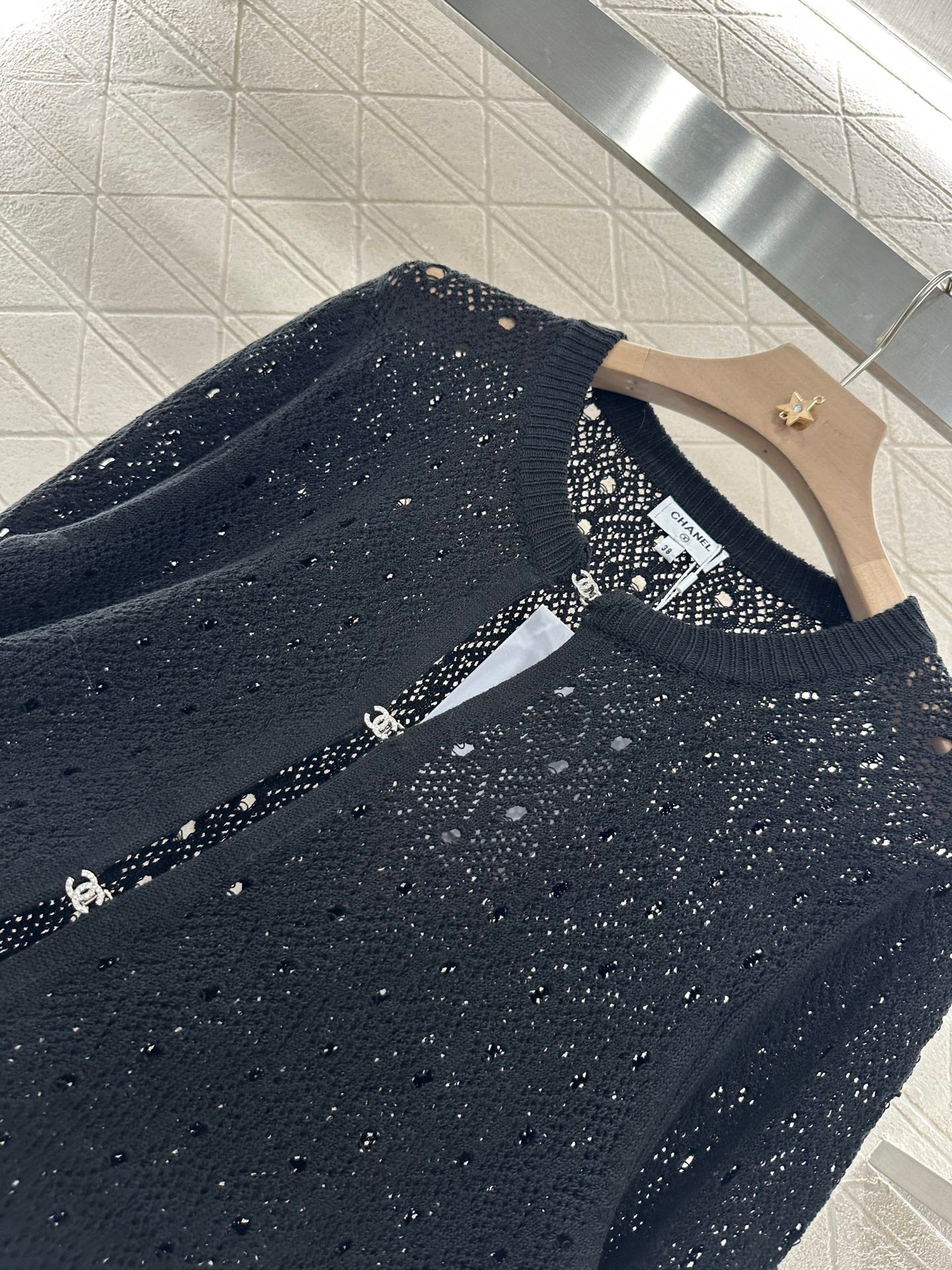 C*♥2025 new product Hollow rhinestone cardigan