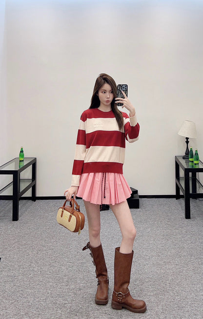 Mi*mi*♥ new product Striped crew neck sweater