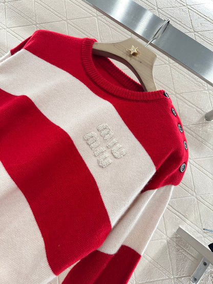Mi*mi*♥ new product Striped crew neck sweater