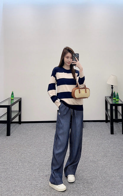 Mi*mi*♥ new product Striped crew neck sweater