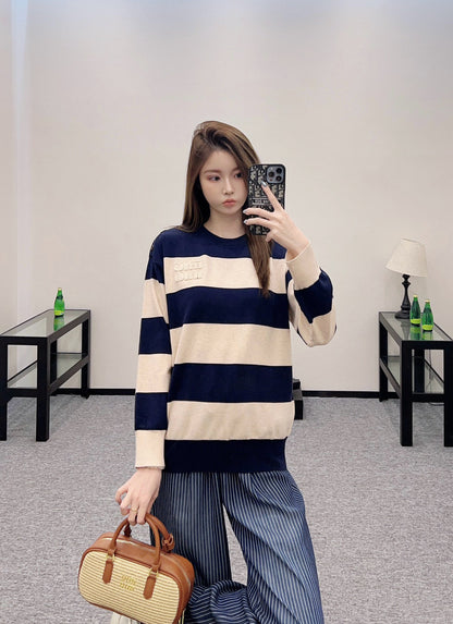 Mi*mi*♥ new product Striped crew neck sweater