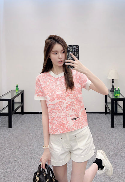 D*♥2025 new product Jacquard knitted short sleeves