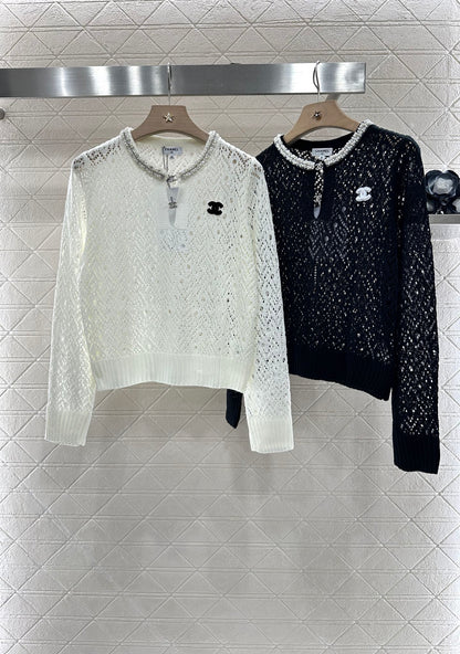 C*♥2025 new product Pearl hollow long sleeves