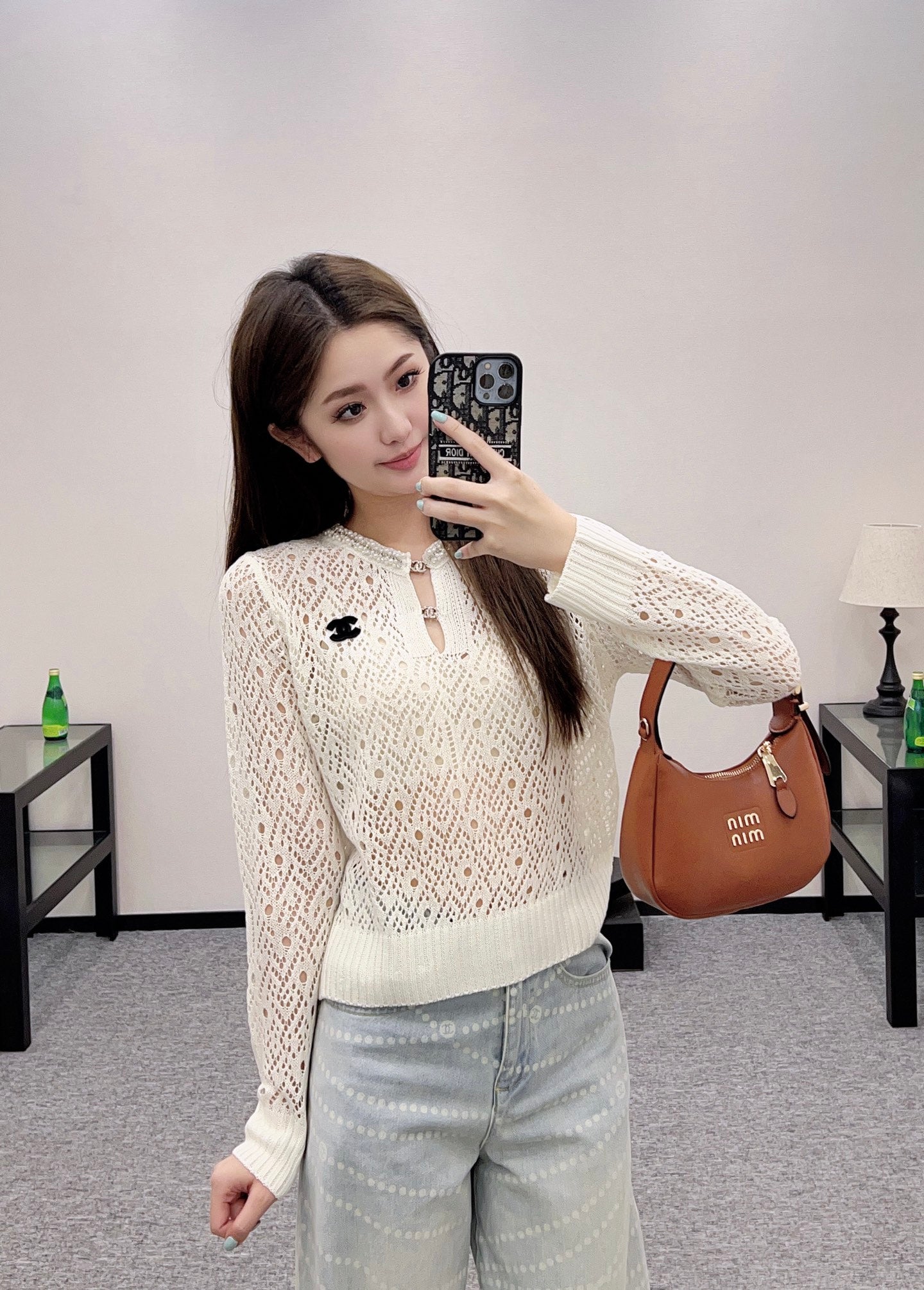 C*♥2025 new product Pearl hollow long sleeves
