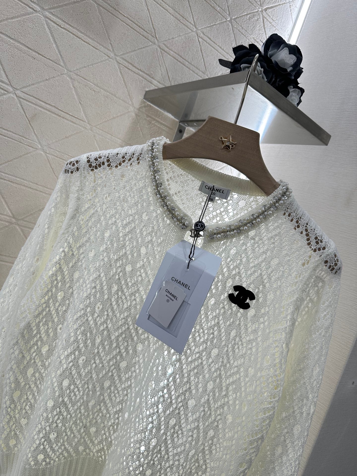 C*♥2025 new product Pearl hollow long sleeves