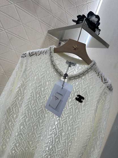 C*♥2025 new product Pearl hollow long sleeves