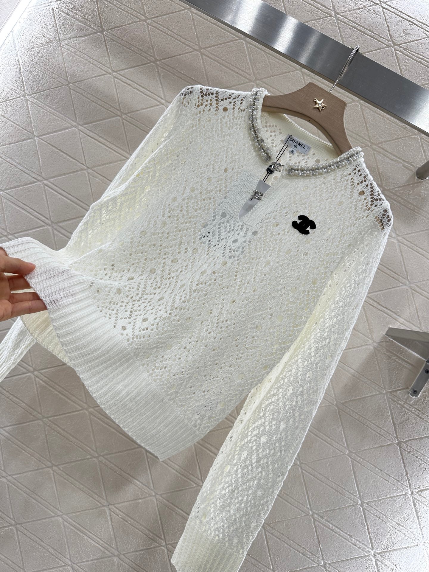 C*♥2025 new product Pearl hollow long sleeves