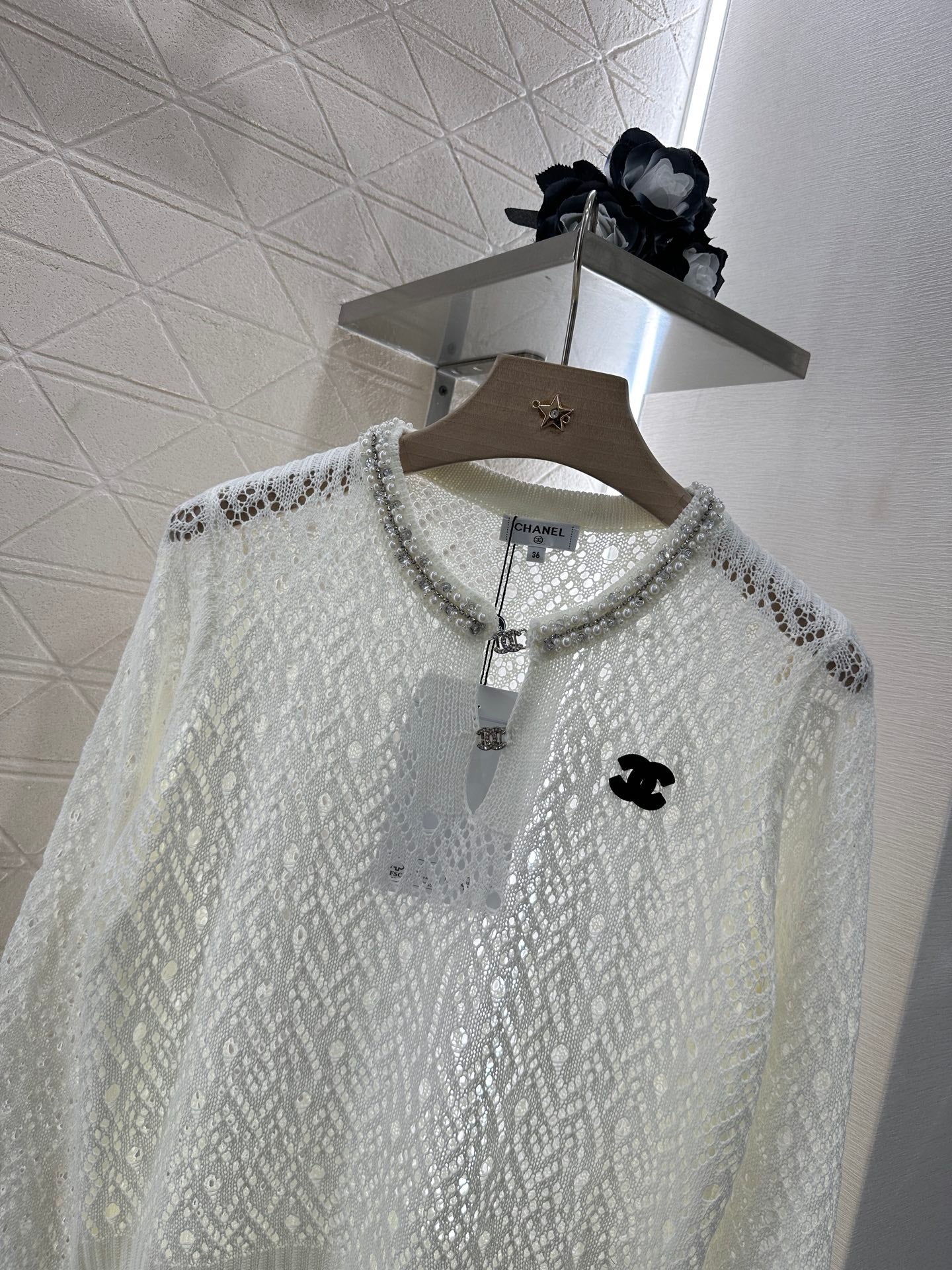 C*♥2025 new product Pearl hollow long sleeves