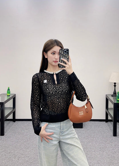 C*♥2025 new product Pearl hollow long sleeves