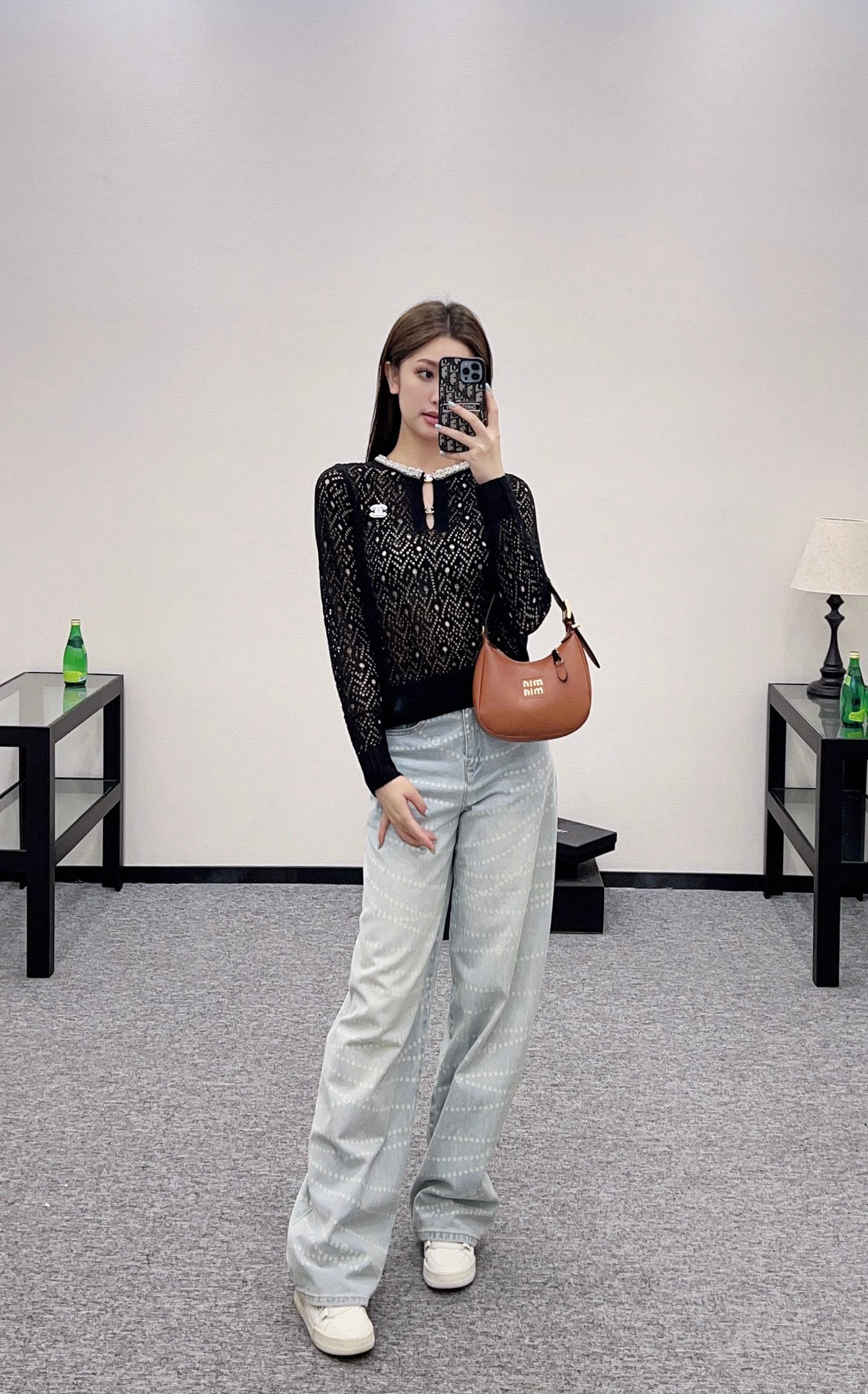 C*♥2025 new product Pearl hollow long sleeves