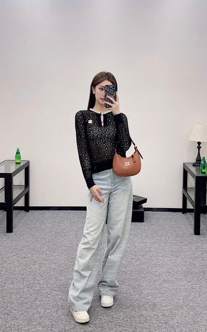 C*♥2025 new product Pearl hollow long sleeves
