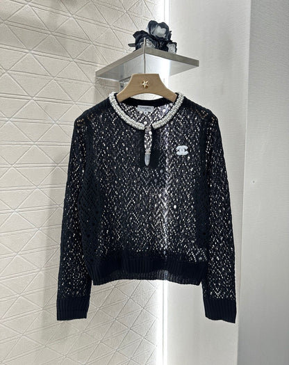 C*♥2025 new product Pearl hollow long sleeves