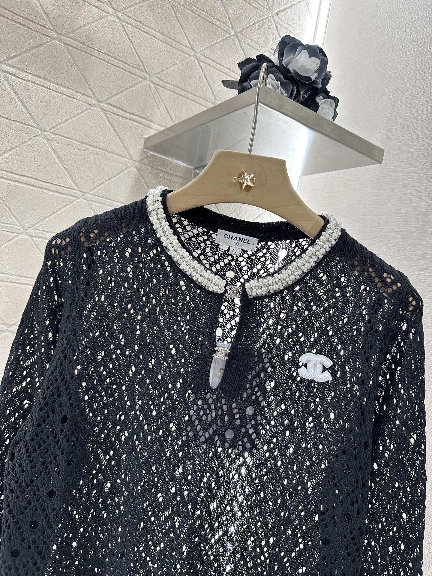 C*♥2025 new product Pearl hollow long sleeves