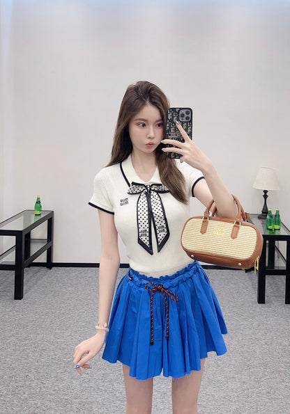 Mi*mi*♥2025 new product Bow knitted short sleeves