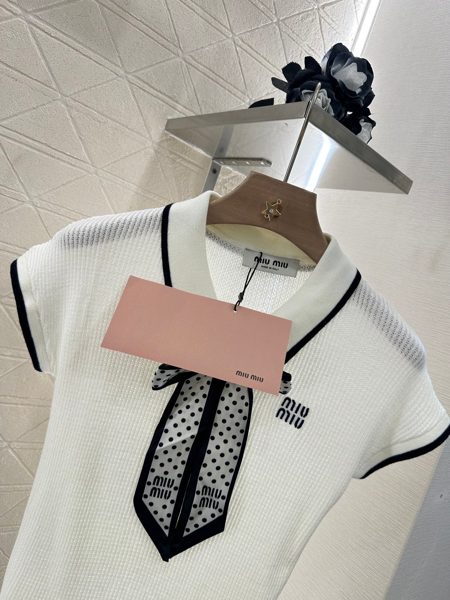 Mi*mi*♥2025 new product Bow knitted short sleeves
