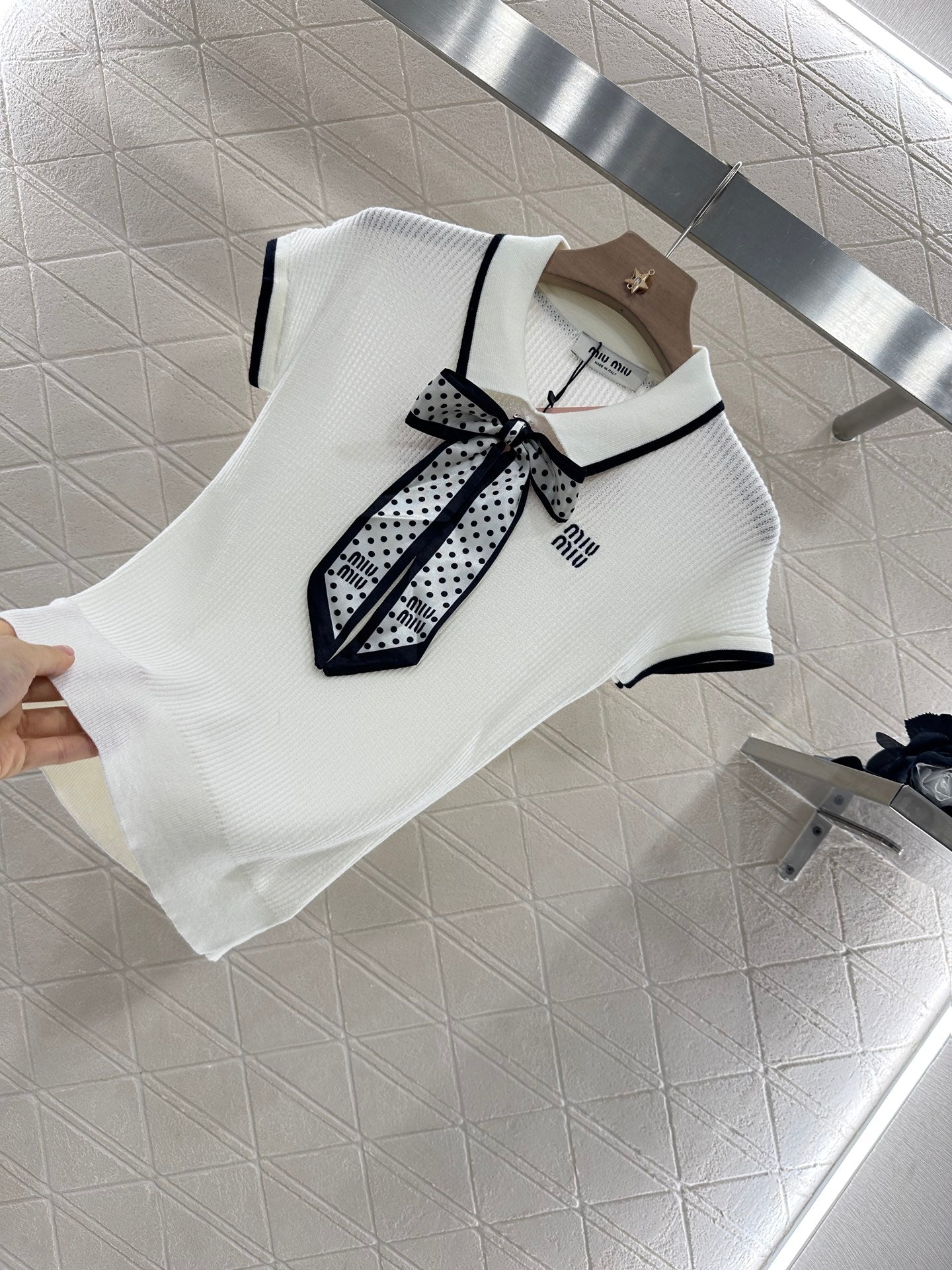 Mi*mi*♥2025 new product Bow knitted short sleeves