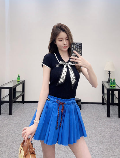 Mi*mi*♥2025 new product Bow knitted short sleeves