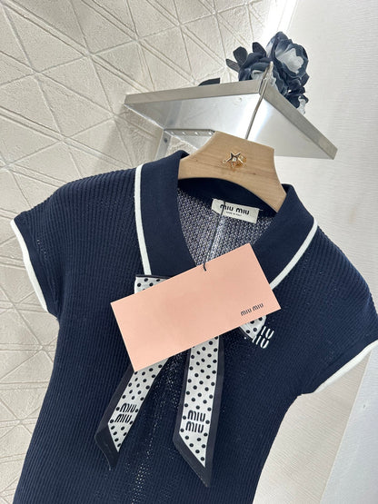 Mi*mi*♥2025 new product Bow knitted short sleeves