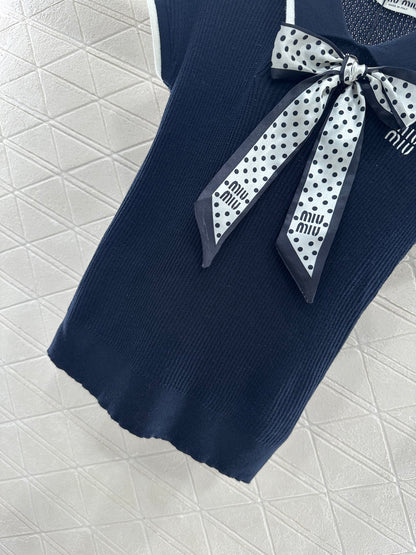 Mi*mi*♥2025 new product Bow knitted short sleeves