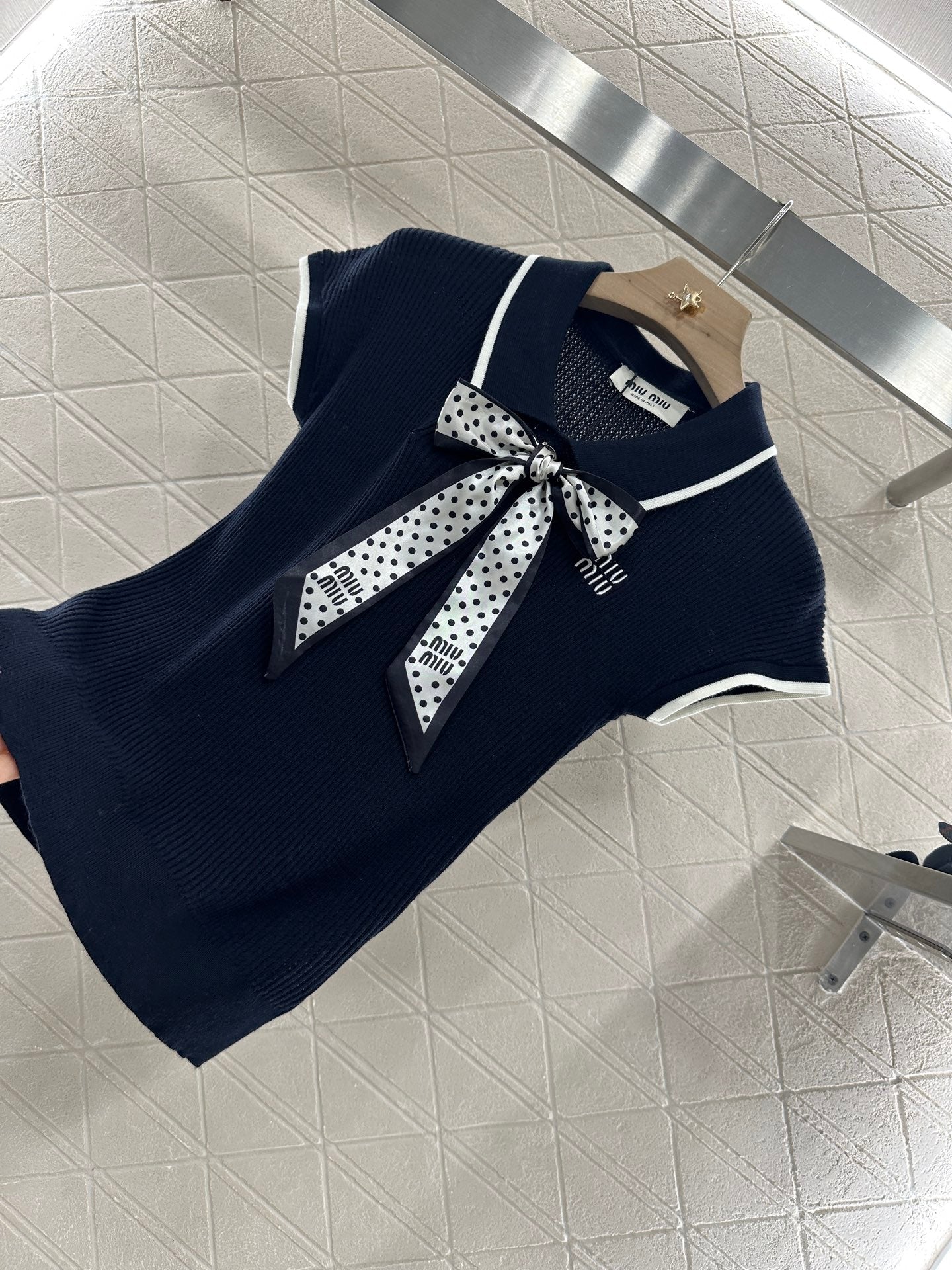 Mi*mi*♥2025 new product Bow knitted short sleeves