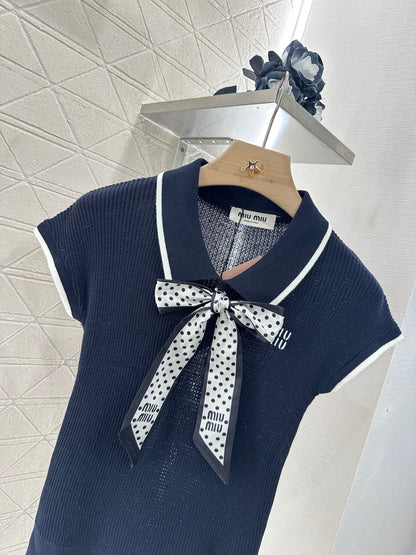Mi*mi*♥2025 new product Bow knitted short sleeves