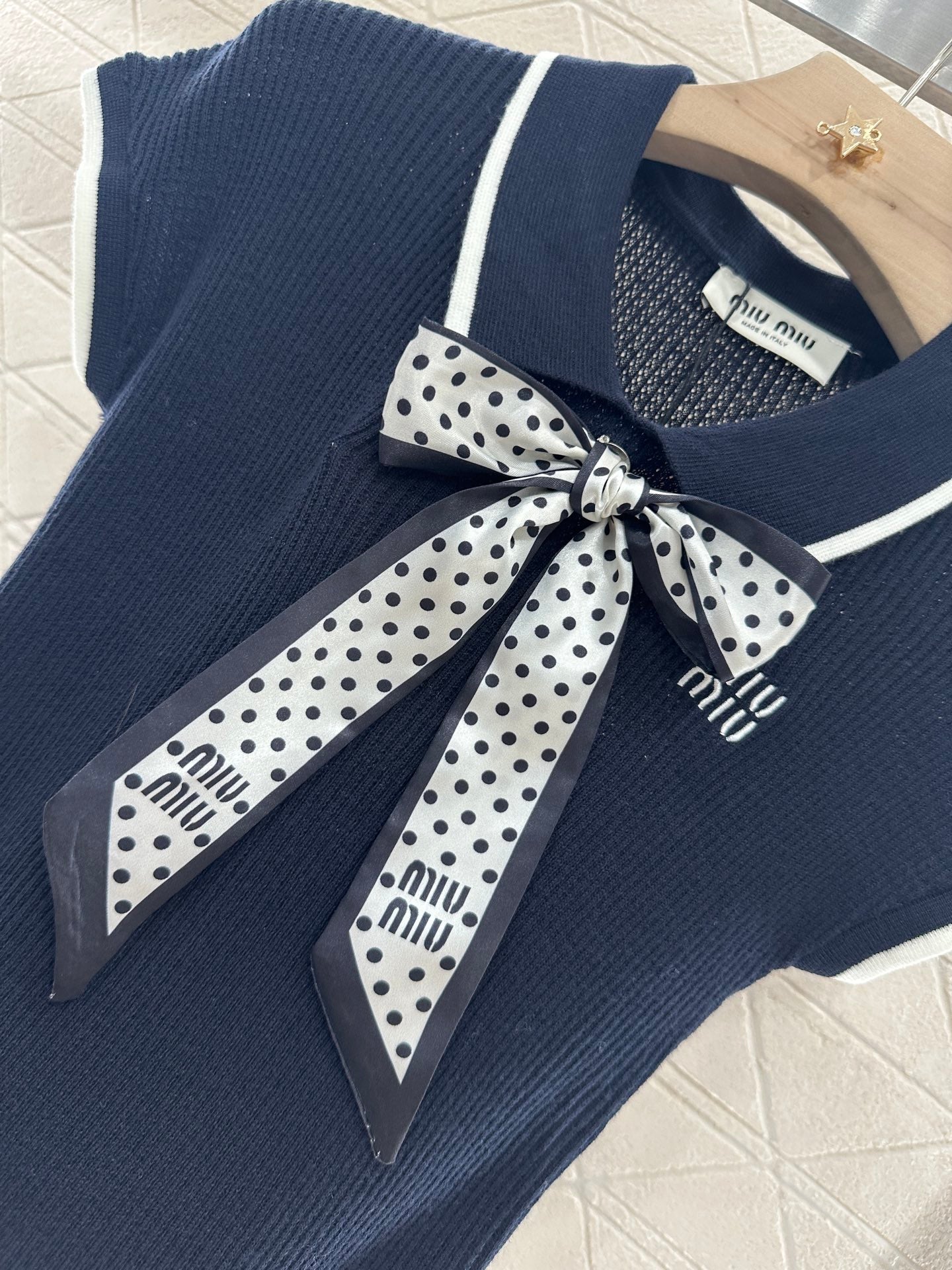 Mi*mi*♥2025 new product Bow knitted short sleeves