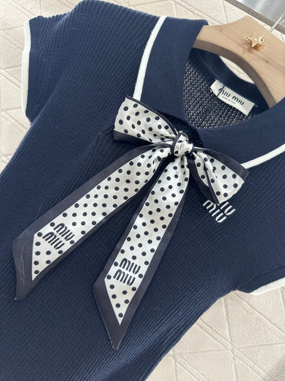 Mi*mi*♥2025 new product Bow knitted short sleeves