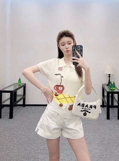 L*♥2025 new product Embroidered knitted short sleeves