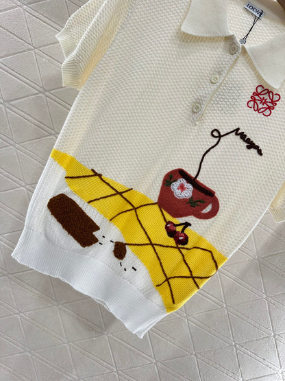 L*♥2025 new product Embroidered knitted short sleeves