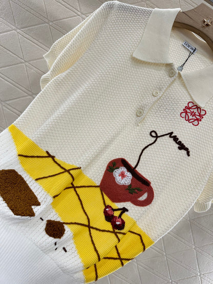 L*♥2025 new product Embroidered knitted short sleeves