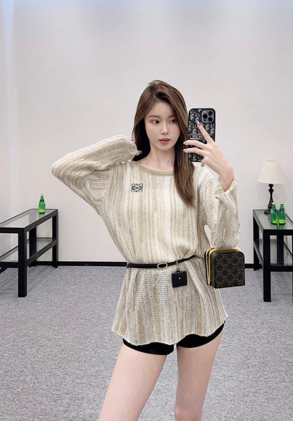 L*♥2025 new product Belt knitted top