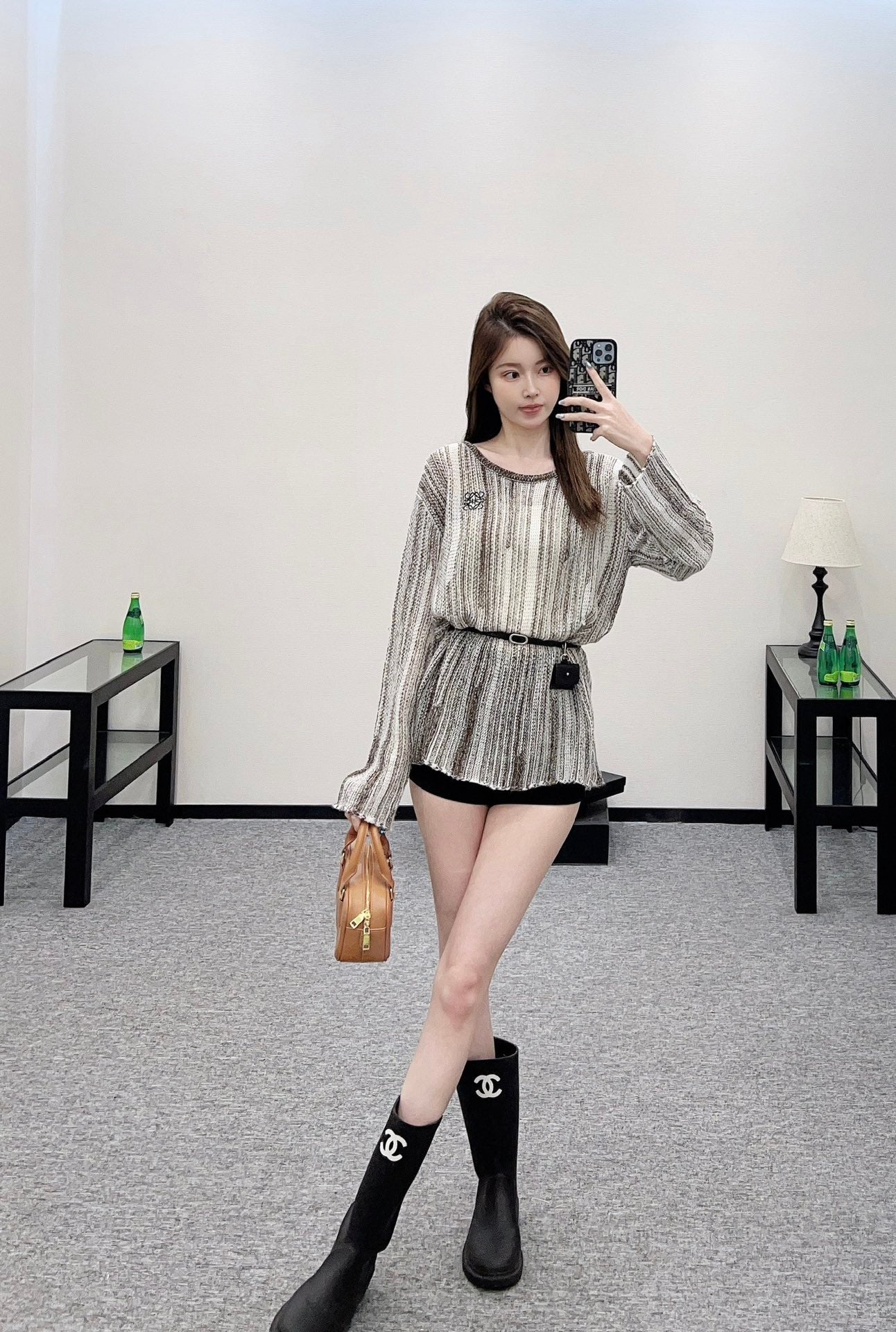 L*♥2025 new product Belt knitted top