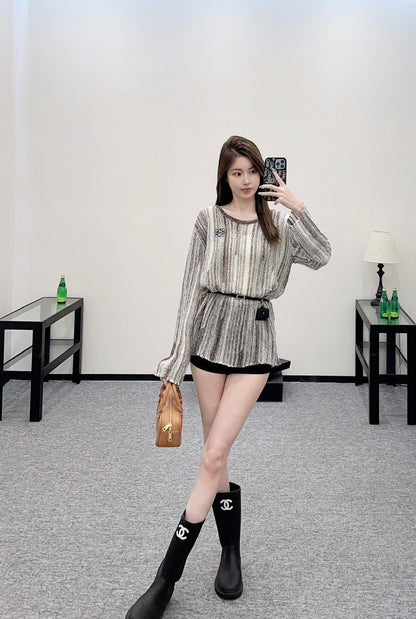 L*♥2025 new product Belt knitted top