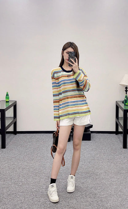 L*♥2025 new product Striped knitted top