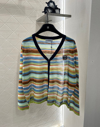 L*♥2025 new product Striped knitted cardigan