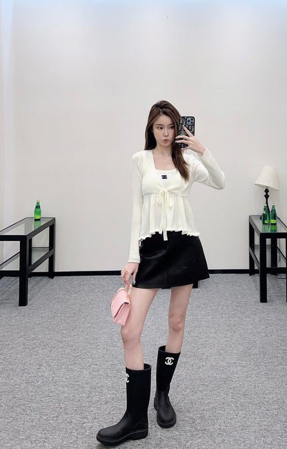 C*♥2025 new product Two-piece suspender cardigan set