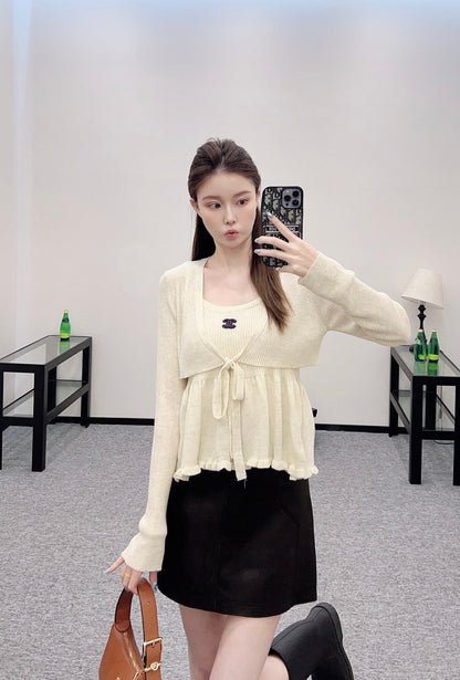 C*♥ new product Two-piece suspender cardigan set