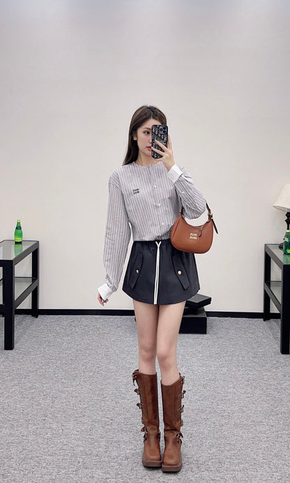 Mi*mi*♥2025 new products Striped short shirt
